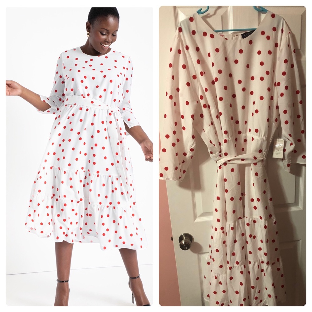 Eloquii white and red polka dot dress NWT